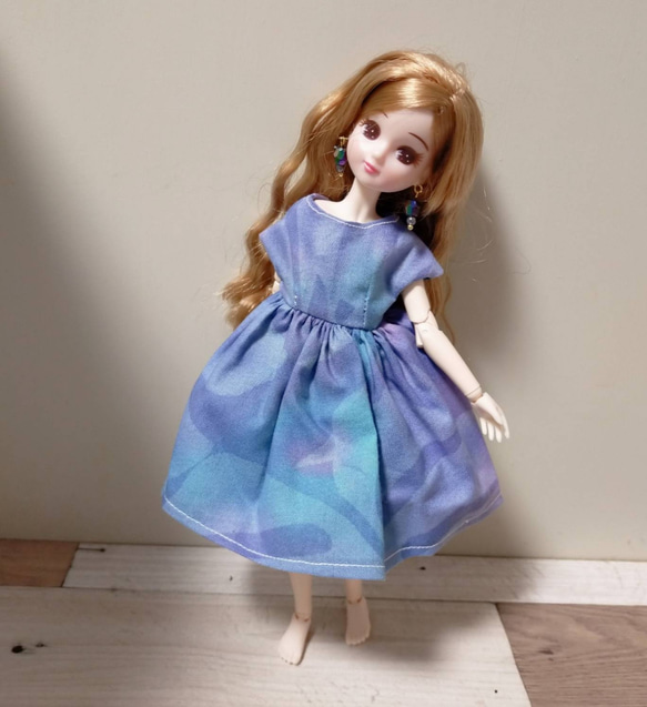 リカちゃん服  フレア袖リネンワンピース 8f2713cf1b7309c17c351fa3c27c2a