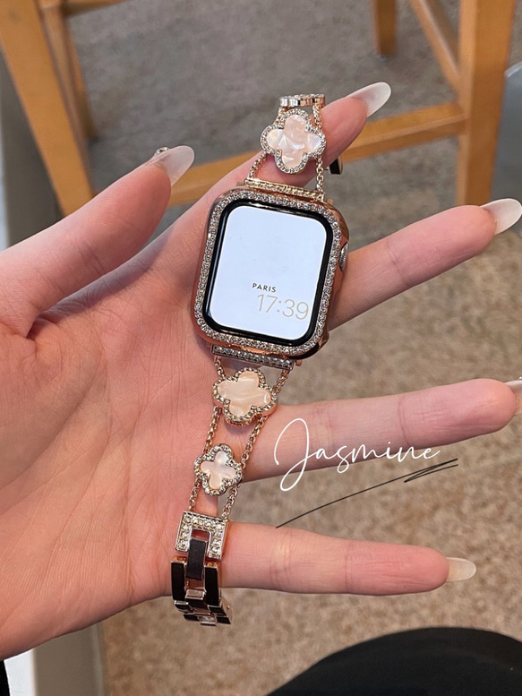 【再入荷】Apple Watch クローバーチェーンベルト &二重ストーンケースセット 3枚目の画像