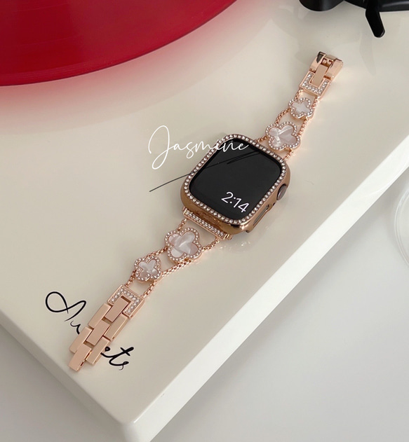 【再入荷】Apple Watch クローバーチェーンベルト &二重ストーンケースセット 2枚目の画像