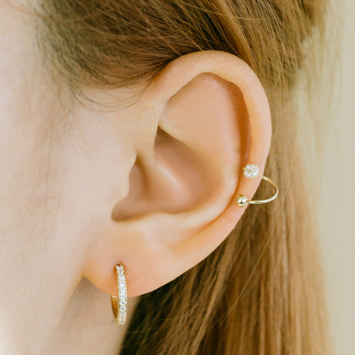 14K本物の金 ゴ トラガス 耳 軟骨 ヘリックス ツイスト スパイラル