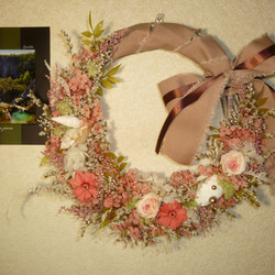 sale野の花と貝殻のリース（ブーケ）ピンク　バラとジニア・カスミソウ 7枚目の画像