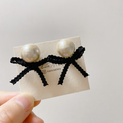 [タイムセール] big pearl ribbon pierce 3枚目の画像