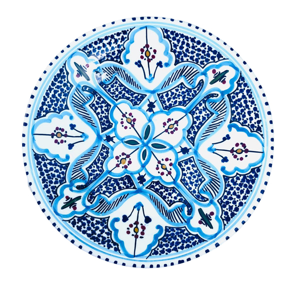 チュニジア・北アフリカ伝統万能絵付皿　24cm　平皿サークル　ブルーの渦がかわいい モーリッシュスタイル柄　22 13枚目の画像