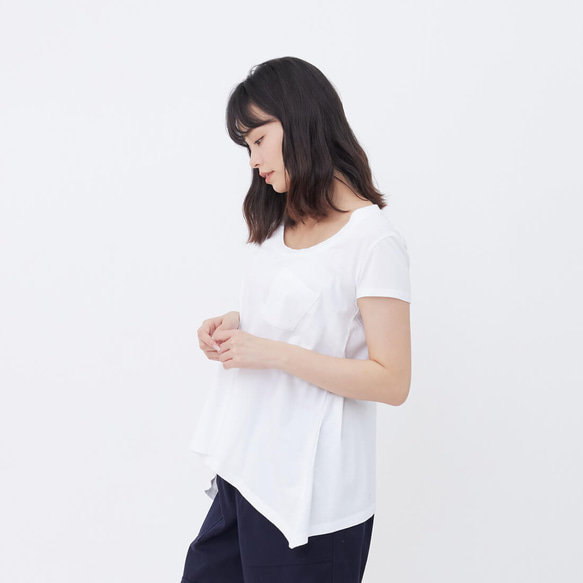 純綿無地半袖傘スイングレディースTシャツ純白 6枚目の画像
