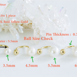 14K金 ゴールド 淡水パール トラガス サーキュラーバーベルピアスパーケソ軟骨ダイスイヤリング ピアス 3枚目の画像