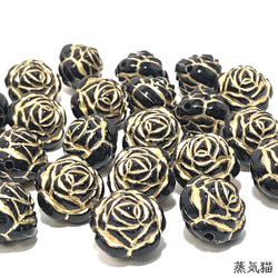 アンティーク調 黒い薔薇ビーズ 16mm 15個【バラの花 ピアス イヤリング ハンドメイド用アクセサリーパーツ素材】 3枚目の画像