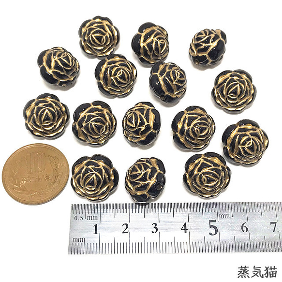 アンティーク調 黒い薔薇ビーズ 16mm 15個【バラの花 ピアス イヤリング ハンドメイド用アクセサリーパーツ素材】 6枚目の画像