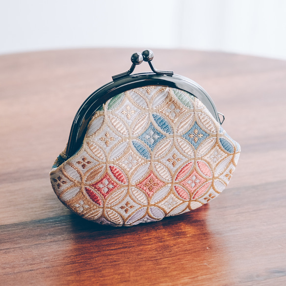 京都芸美堂】 西陣織 がま口財布 ＜日本の縁起柄＞ 七宝 職人手作り