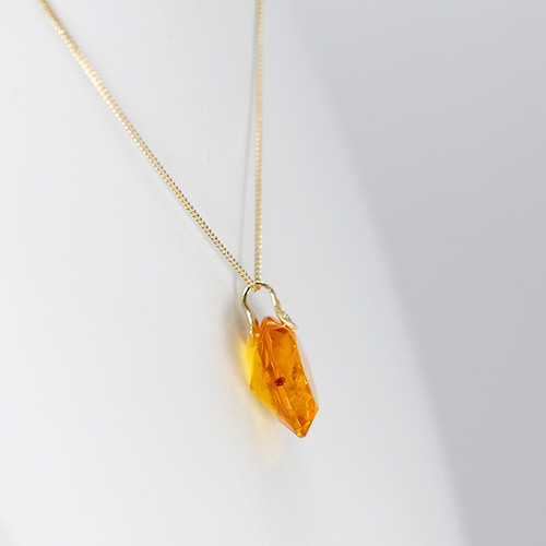 秋色 / 天然 琥珀 20mm】18金ペンダント シルバー925製