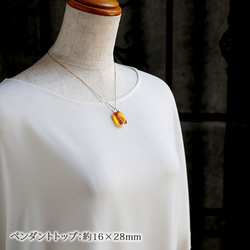 【秋色 / 天然 琥珀 スクエアカット】18金ペンダント シルバー925製ネックレス付 wlt83 3枚目の画像