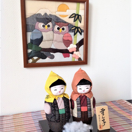 塩沢織木目込人形 雪ん子（大）黄色・ピンク頭巾 その他人形