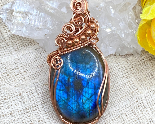 ゴルチエ　ラブラドライトペンダント コッパー99,9】【ワイヤーアクセサリー】ラブラドライトのペンダント