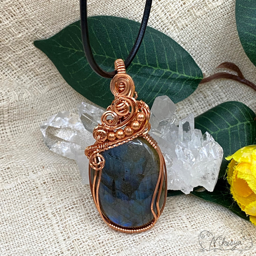 コッパー99,9】【ワイヤーアクセサリー】ラブラドライトのペンダント