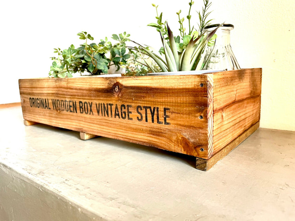 木製ガーデンボックスM　プランター　鉢カバー　木箱　ガーデニング　観葉植物　収納 4枚目の画像