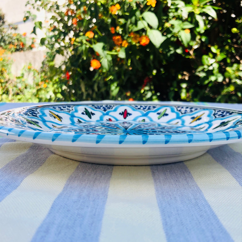 チュニジア・北アフリカ伝統万能絵付皿 24cm 平皿サークル