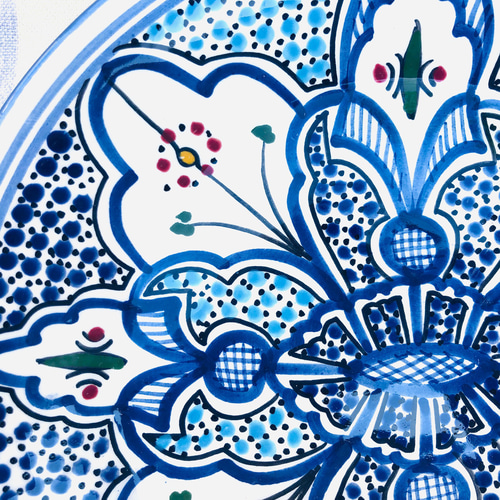 チュニジア・北アフリカ伝統万能絵付皿 24cm 平皿サークル 澄ん