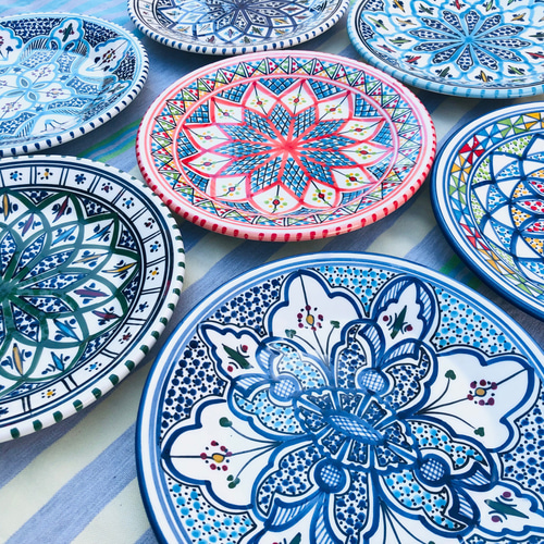 チュニジア・北アフリカ伝統万能絵付皿 24cm 平皿サークル 澄ん