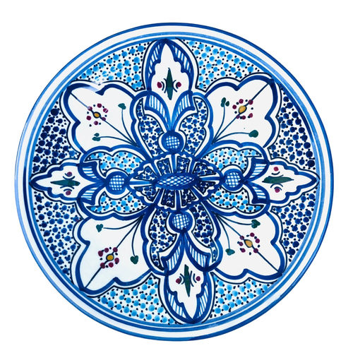 チュニジア・北アフリカ伝統万能絵付皿 24cm 平皿サークル 澄んだ
