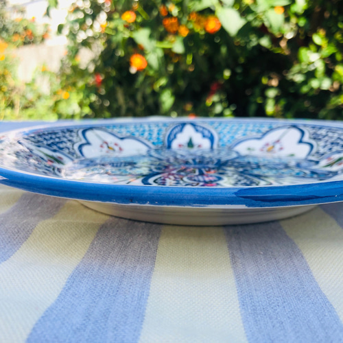 チュニジア・北アフリカ伝統万能絵付皿 24cm 平皿サークル 澄ん