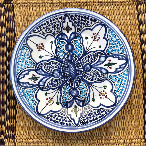 チュニジア・北アフリカ伝統万能絵付皿 24cm 平皿サークル 澄んだ