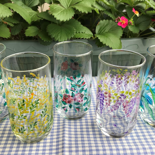 夏の福袋】Creema限定 グラス 食器 5点セット 絵付け トールペイント 