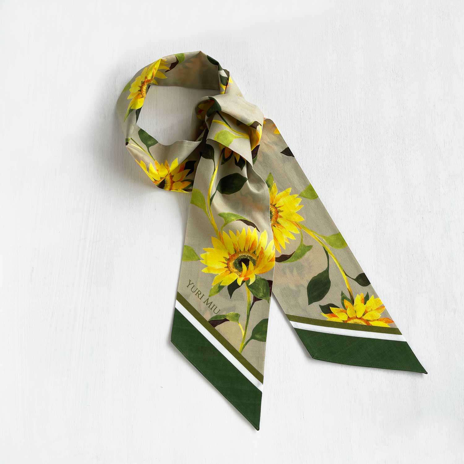スカーフ｜向日葵（グリーン）［細長フォルム / コットン100%］