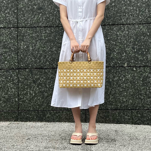 受注製作】プラカゴ Lサイズ/A4 L-520 ブラウン*白 2way バンブー