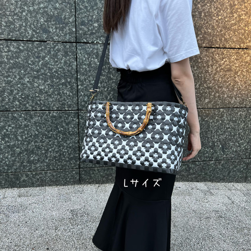 受注製作】プラカゴ Lサイズ/A4 L-520 ブラウン*白 2way バンブー