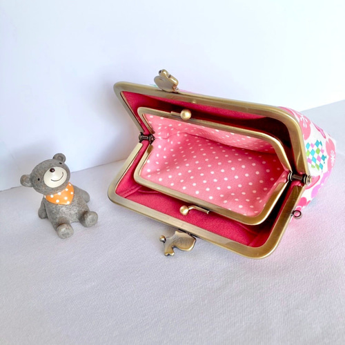 和柄・梅とかくれんぼうさぎちゃん柄の親子がま口財布＊きなり