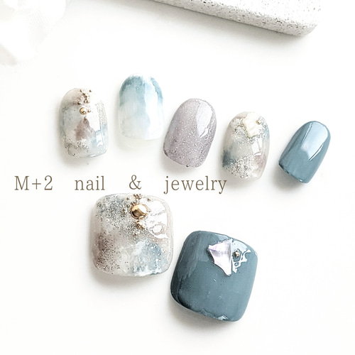 送料無料◇ニュアンス〈ブルーグレー〉ネイル'ネイルチップ ネイル