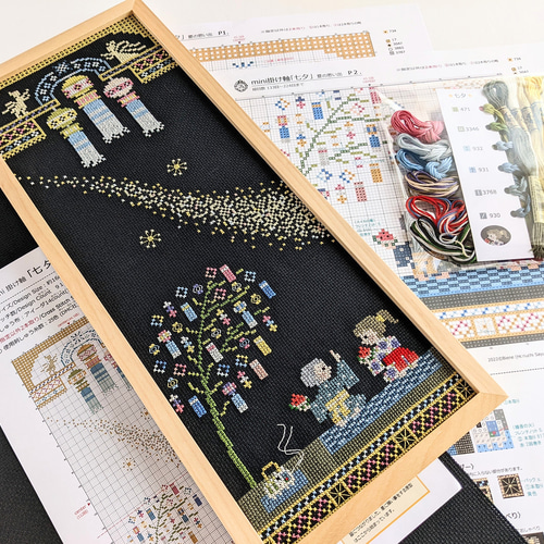クロスステッチキット【 七 夕 / 夏の思い出 】 mini掛け軸シリーズ