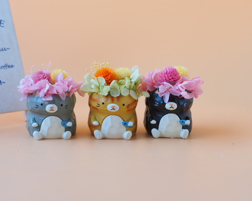 リニューアル】ナチュラルアレンジねこちゃん【プリザーブドフラワー