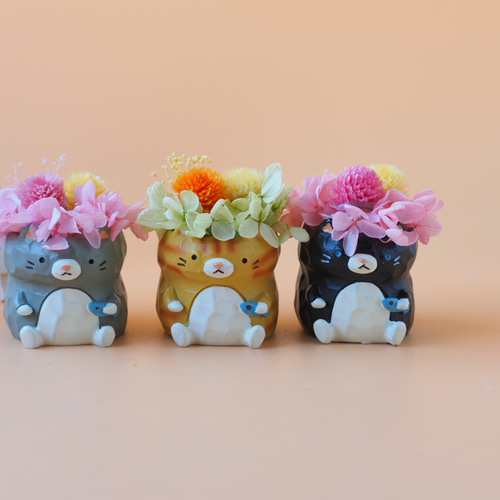 リニューアル】ナチュラルアレンジねこちゃん【プリザーブドフラワー
