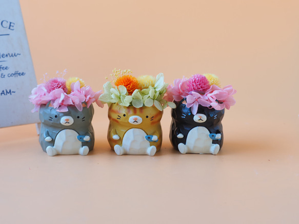 リニューアル】ナチュラルアレンジねこちゃん【プリザーブドフラワー