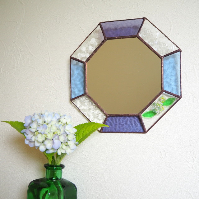 ステンドグラスの紫陽花ミラー