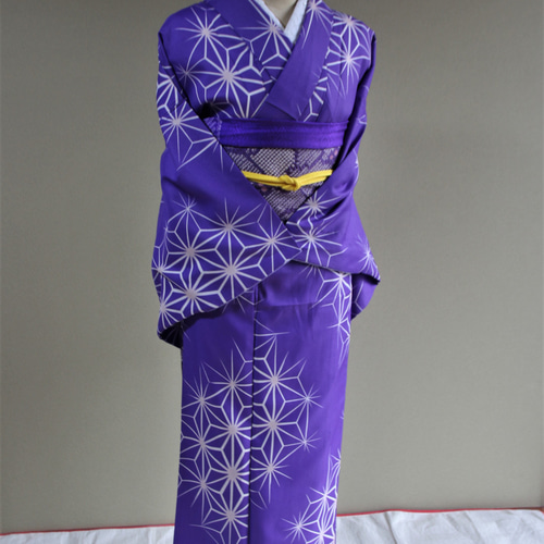 美品 アンティーク着物 単衣 紗 麻100% 中振袖 流水菖蒲柄 KIMONO姫 