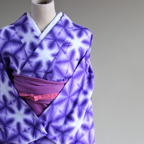 ◇現代 有松鳴海絞 浴衣◇【紫】雪花絞り 大胆な柄が大人の ◇現代 有松鳴海絞 浴衣◇【紫】雪花絞り 大胆な柄が大人の
