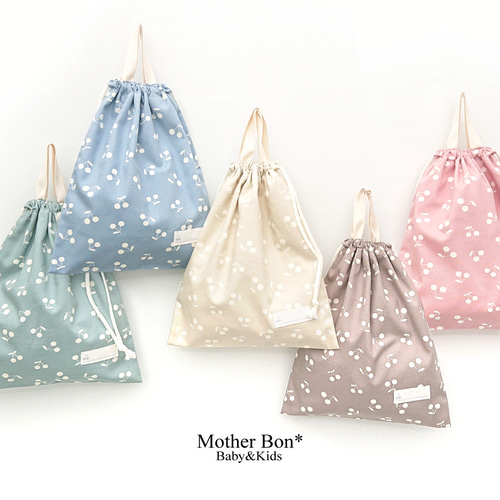 さくらんぼのお着替え袋Mサイズ☆巾着☆体操服入れ☆エプロン さくらんぼのお着替え袋Mサイズ☆巾着☆体操服入れ☆エプロン