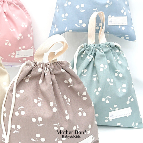 さくらんぼのお着替え袋Mサイズ☆巾着☆体操服入れ☆エプロン