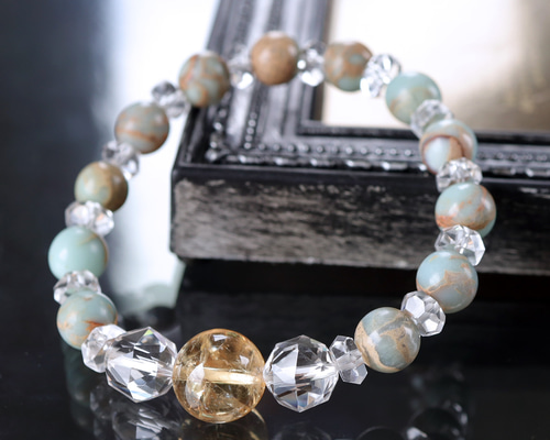 大玉シトリンとインプレッションストーンとスターラウンドカット水晶の