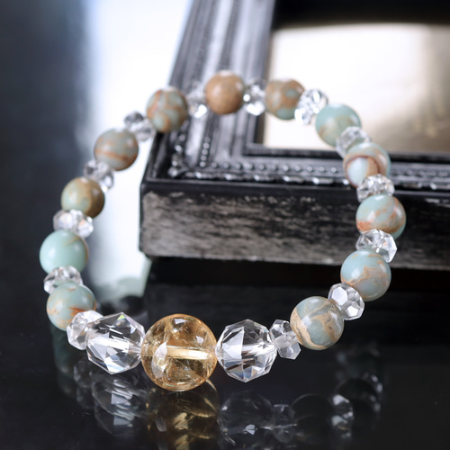 大玉シトリンとインプレッションストーンとスターラウンドカット水晶の