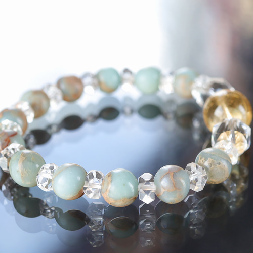 大玉シトリンとインプレッションストーンとスターラウンドカット水晶の