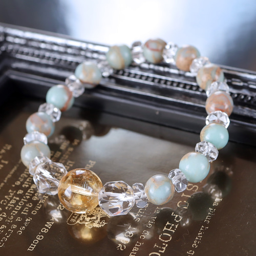 大玉シトリンとインプレッションストーンとスターラウンドカット水晶の