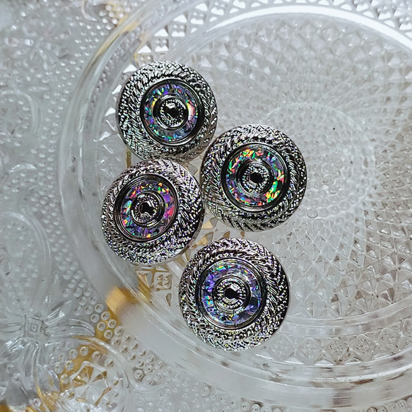 M679【21mm 4 pcs 】AB閃光銀色裝飾鈕扣 第3張的照片