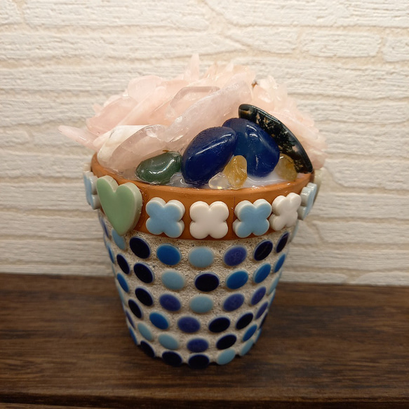 天然石フラワー【ブルータイル鉢】 3枚目の画像