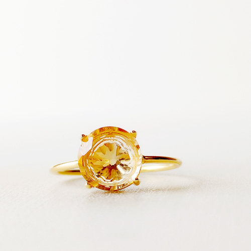14金 天然石 シトリン リング ジュエリーリング ダイヤ付き