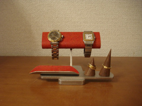 腕時計スタンド　腕時計スタンド 2本　レッド腕時計＆リングスタンド