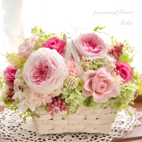 プリザーブドフラワー アレンジ＊プリンセスピンク籠アレンジ＊結婚