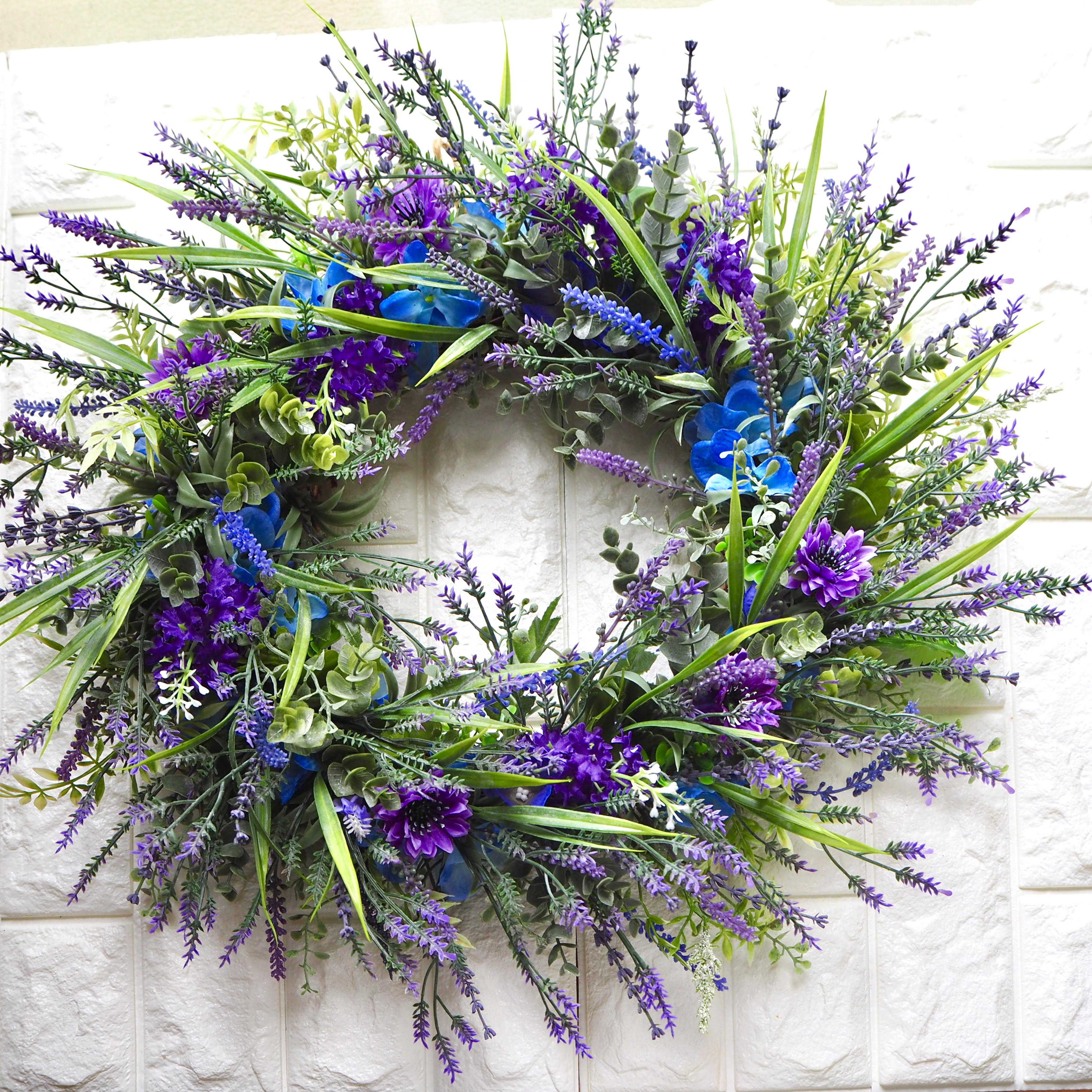 再販　ラベンダーリース　55cm 特大　アーティフィシャルフラワー　ウェルカムリース　誕生日　結婚祝い　新築祝い