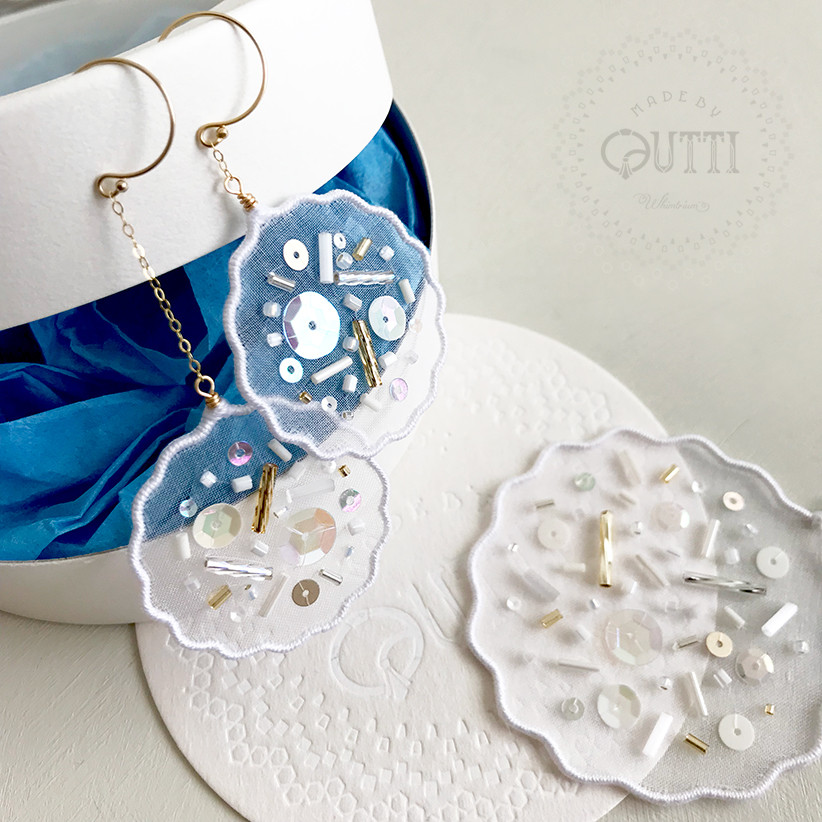 14KGF/刺繍: 'Air Biscuit' MINI P/E #35.WT　-ﾋﾟｱｽ/ｲﾔﾘﾝｸﾞ